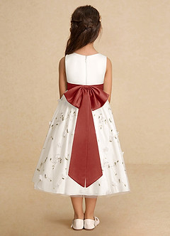 Azazie Pollie Flower Girl Dresses Ivory Terracotta A-Line Bow Tulle Dress image6