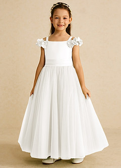 Azazie Jujube Flower Girl Dresses Ivory A-Line Beaded Tulle Dress image3