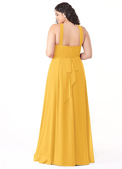 Azazie Dixie Bridesmaid Dresses Marigold A-Line Halter Pleated Chiffon Dress image4