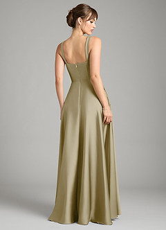 Azazie Shaude Bridesmaid Dresses Moss Green A-Line Pleated Stretch Satin Dress image8
