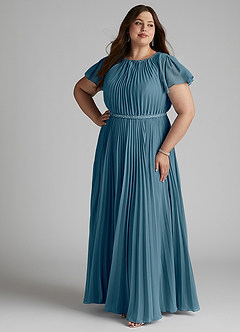 Azazie Kara Modest brudtärna klänningar Klänning A-Line Plisserad Golvlängd Chiffong image13