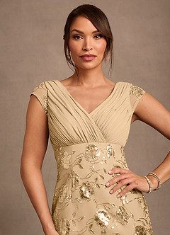 Azazie Tabby Suknie dla Matki Panny Młodej Osłona Pofałdowany Cekiny Długość podłogi Sukienka image4