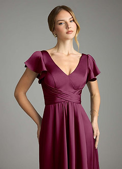 Azazie Omari Bridesmaid Dresses Mulberry A-Line Stretch Satin Dress image6