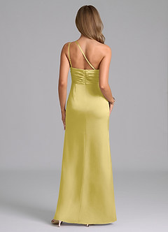 Azazie Eren Bridesmaid Dresses Canary Mermaid One Shoulder Stretch Satin Dress image2