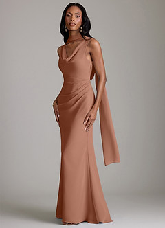 Azazie Linelle Bridesmaid Dresses Bronzer Mermaid Pleated Chiffon Dress image4