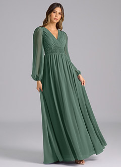 Azazie Palerma Bridesmaid Dresses Sea Moss A-Line Long Sleeve Chiffon Dress image4