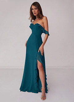 Barbie ♥ Azazie Bridesmaid Dresses Ink Blue A-Line Off the Shoulder Chiffon Convertible Dress image4
