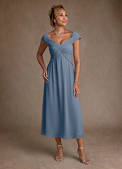 Azazie Mirta Mother of the Bride Dresses Twilight A-Line Pleated Floral Burnout Dress image1