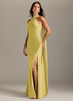 Azazie Kinsley Vestidos de madrinha de casamento Vestido Canário de Cetim elástico de sereia com Racha Lateral image3