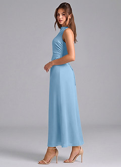 Azazie Evadne Brautjungfernkleider Etui Plissee Chiffon Kleid Stahlblau image5