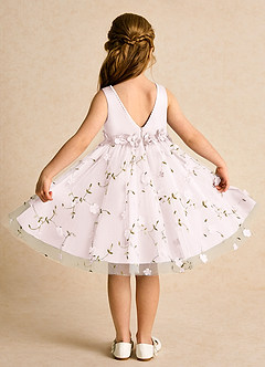 Azazie Starri Flower Girl Dresses Blushing Pink Ball-Gown Beaded Matte Satin Dress image2