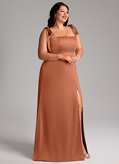Azazie Frostine Bridesmaid Dresses Cedar Rose A-Line Bow Stretch Satin Dress image11