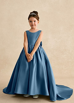 Azazie Mimia Flower Girl Dresses Bermuda A-Line Bow Matte Satin Dress image3