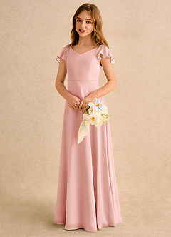 Azazie Nari Girls Formal Blumenmädchenkleider A-Linie mit ärmel Chiffon Kleid Rosettenrosa image3