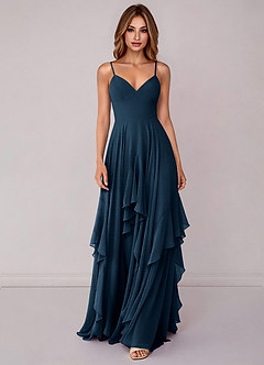 Azazie Zaina Abiti da Damigella Abito A-Line in Chiffon Marino Scuro image4