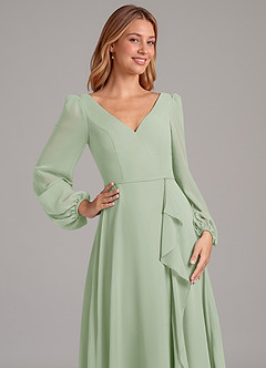 Azazie Simone Robes de demoiselle d'honneur Robe Trapèze en Mousseline de soie Manche longue Vert Sauge image7