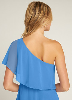 Azazie Lizzy Bridesmaid Dresses Blue Jay A-Line One Shoulder Chiffon Dress image3