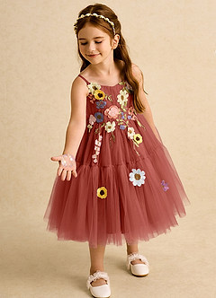 Azazie Osea Blumenmädchenkleider Ballkleid Plissee Tüll Kleid Terrakotta image1