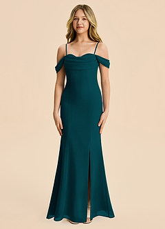 Azazie Nira Junior Pine Mermaid Ruched Chiffon Dress image6