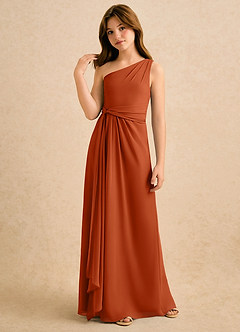 Azazie Tilda Girls Formal Jurken voor bloemenmeisjes Kolom Jurk van Chiffon One-Shoulder Verbrande Sinaasappel image4
