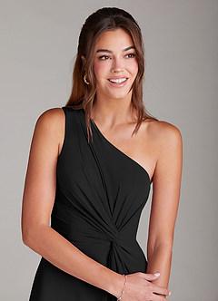 Azazie Brooke Bridesmaid Dresses Black A-Line One Shoulder Chiffon Dress image6