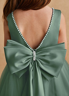 Azazie Cookie Flower Girl Dresses Eucalyptus A-Line Bow Tulle Dress image6