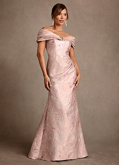 Azazie Adrian 신부의 어머니 드레스 쉬스 오프 더 숄더 플로럴 자카드 플로어 길이 드레스 image2