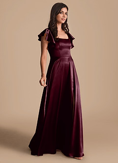 Azazie Bondi Bridesmaid Dresses Cabernet A-Line Bow Metallic Satin Dress image4