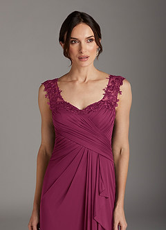 Azazie Edelin Mother of the Bride Dresses Mulberry A-Line Sweetheart Neckline Pleated Mesh Dress image6
