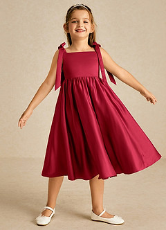 Azazie Chelsie Flower Girl Dresses Scarlet A-Line Bow Matte Satin Dress image1