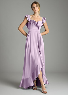 Azazie Lyra Bridesmaid Dresses Frosted Lilac A-Line Off the Shoulder Stretch Satin Convertible Dress image3