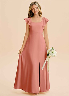 Azazie Bondi Junior A-Linie Seitliche Cut-Outs Stretch-Satin Kleid Lachsrosa image1