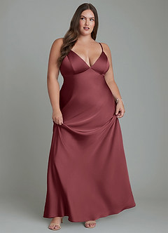 Azazie Stefania Brautjungfernkleider A-Linie Stretch-Satin Kleid Merlot image11