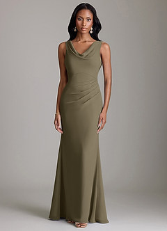 Azazie Linelle Robes de demoiselle d'honneur Robe Sirène en Mousseline de soie Plissée Vert Saule image5