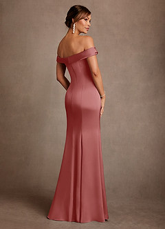 Azazie Boone Abiti per la Madre della Sposa Abito Sirena in Raso Elasticizzato a Spalla Scoperta Rosa Antica image3