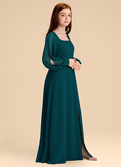 Azazie Bondi Junior Pine A-Line Blouson Chiffon Dress image3