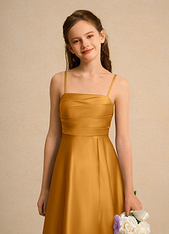 Azazie Pebbles Junior Formal Flower Girl Klänningar Klä A-Line i Matt satäng Plisserad image4