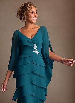 Azazie Arabinda Mother of the Bride Dresses Ink Blue Sheath Ruched Chiffon Dress image5