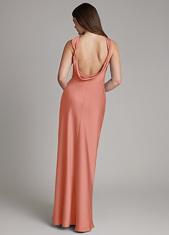 Azazie Dimitra Bridesmaid Dresses Salmon Pink A-Line Pleated Stretch Satin Dress image7