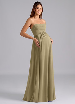 Azazie Saige 임산부 신부 들러리 드레스 A라인 주름진 쉬폰 플로어 길이 드레스 image8