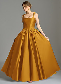Azazie Verina Abiti da Damigella Abito A-Line in Raso Elasticizzato Plissettato Caramello image4