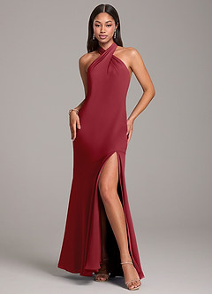 Azazie Lorena Bridesmaid Dresses Pomegranate Mermaid Pleated Chiffon Dress image3