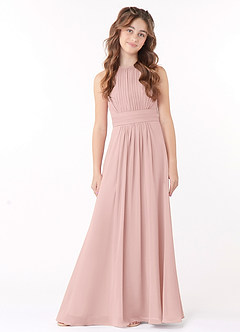 Azazie Bonnie Junior Powder Pink A-Line Pleated Chiffon Dress image1