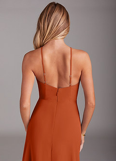 Azazie Bailey Bridesmaid Dresses Burnt Orange A-Line Halter Side Slit Chiffon Dress image8