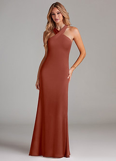 Azazie Doretta Bridesmaid Dresses Auburn Mermaid Pleated Chiffon Dress image3