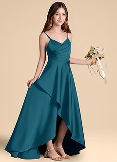 Azazie Prisha Junior A-Linie Plissee Stretch-Satin Kleid Tintenblau image8