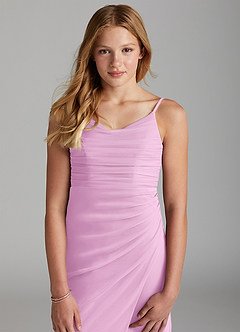 Azazie Deandra Junior Candy Pink Sheath Mesh Dress image6