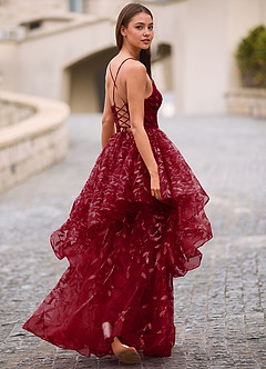 Valentina Borgoña Vestido de fiesta transparente jacquard bordado image5