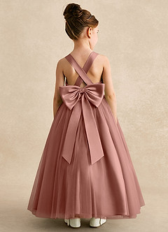 Azazie Peanut Robe Demoiselle D'honneur Fillette Robe Trapèze en Tulle Bretelle Rose De Cèdre image1