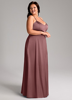 Azazie Mei Bridesmaid Dresses Vintage Mauve A-Line V-Neck Stretch Satin Dress image9